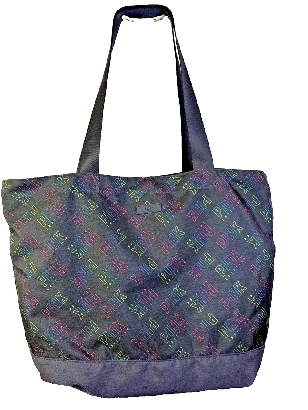 Victorias Secret Pink Weekender Beach Tote Shoulder Zipper Bag Black Rainbow 